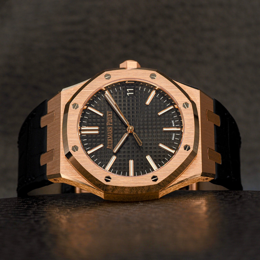 Audemars Piguet Rose Gold Black Leather Royal Oak 15510OR 41mm