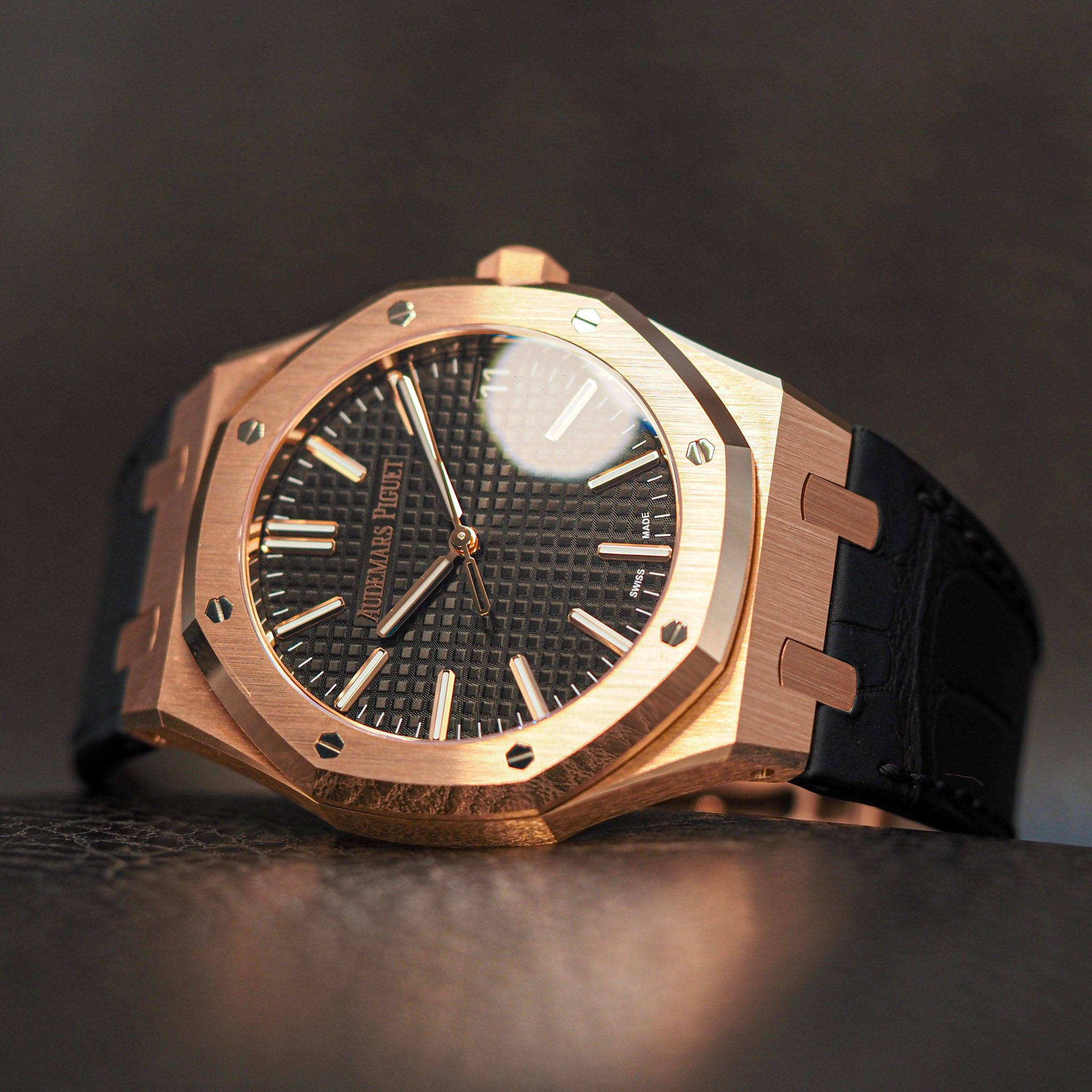 Audemars Piguet Rose Gold Black Leather Royal Oak 15510OR 41mm
